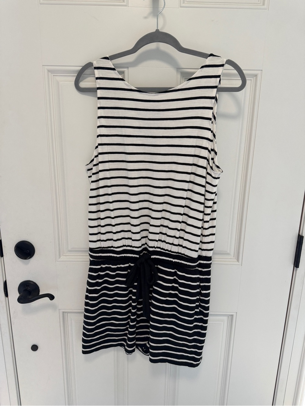 Vineyard Vines Black and White Striped Sleeveless Drawstring Romper